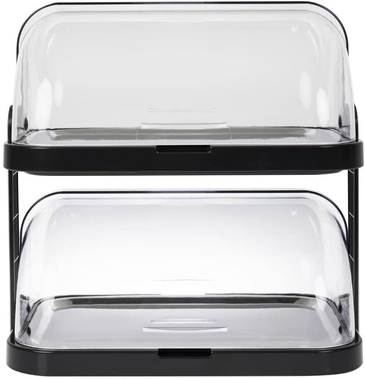 APS 9204 Buffetvitrine „Doppeldecker“ – 2 beidseitig aufklappbare, transparente Rolltophauben, 2 Ede
