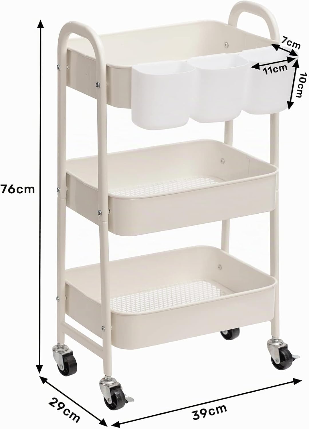 DOEWORKS Aufbewahrungswagen Küchenwagen 3-Etagen Metall Utility Cart, Rollwagen Organizer Wagen mit