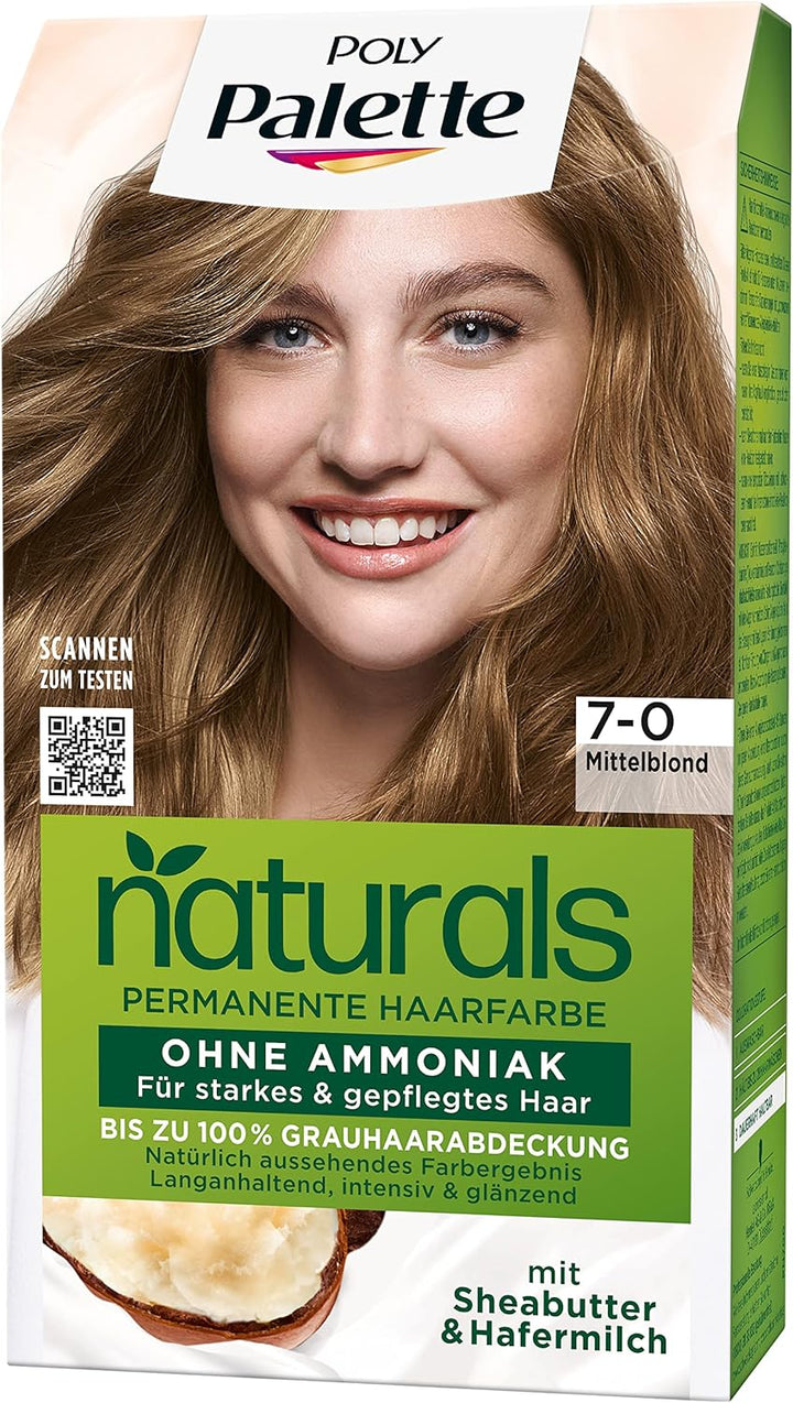 Palette Naturals Permanente Haarfarbe 7–0 Mittelblond (3 x 115 ml), pflegende Haarfarbe ohne Ammonia