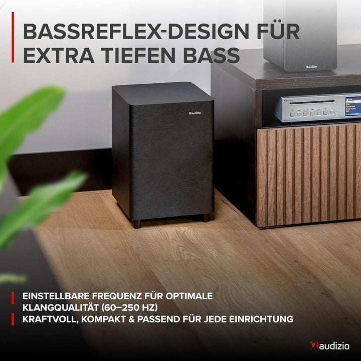 Audizio SW65C Subwoofer Aktiv – 130W Bass Box, 6,5 Zoll Tieftöner, Bassreflexrohr, aktiv subwoofer m