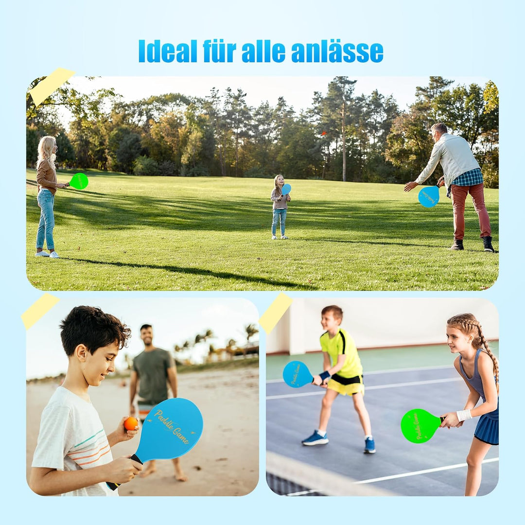 INPODAK Beach Ball Spiel Set,Strandball Schlägerset für Kinder,2 Schläger, 4 Federbälle, 2 Bälle,Pad
