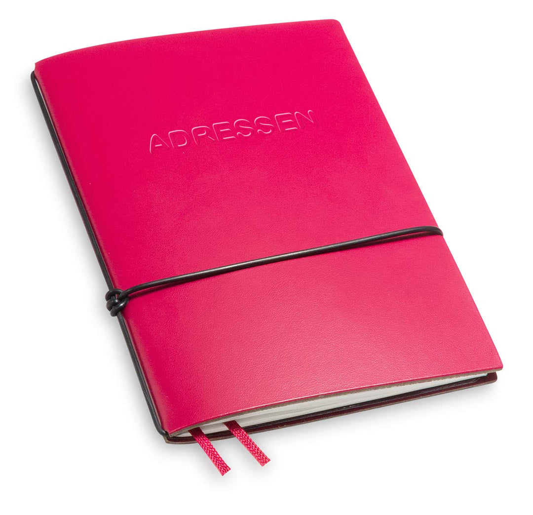 A7 und 7 mm dünn! Revolutionäres, kleines X17- Adressbuch ! Recyceltes Leder, magenta; Innen: 1 Adre