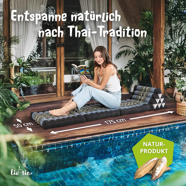 livasia Thaikissen mit 3 Auflagen, Dreieckskissen mit Klappmatratze, Keilkissen Kapok, Rückenkissen