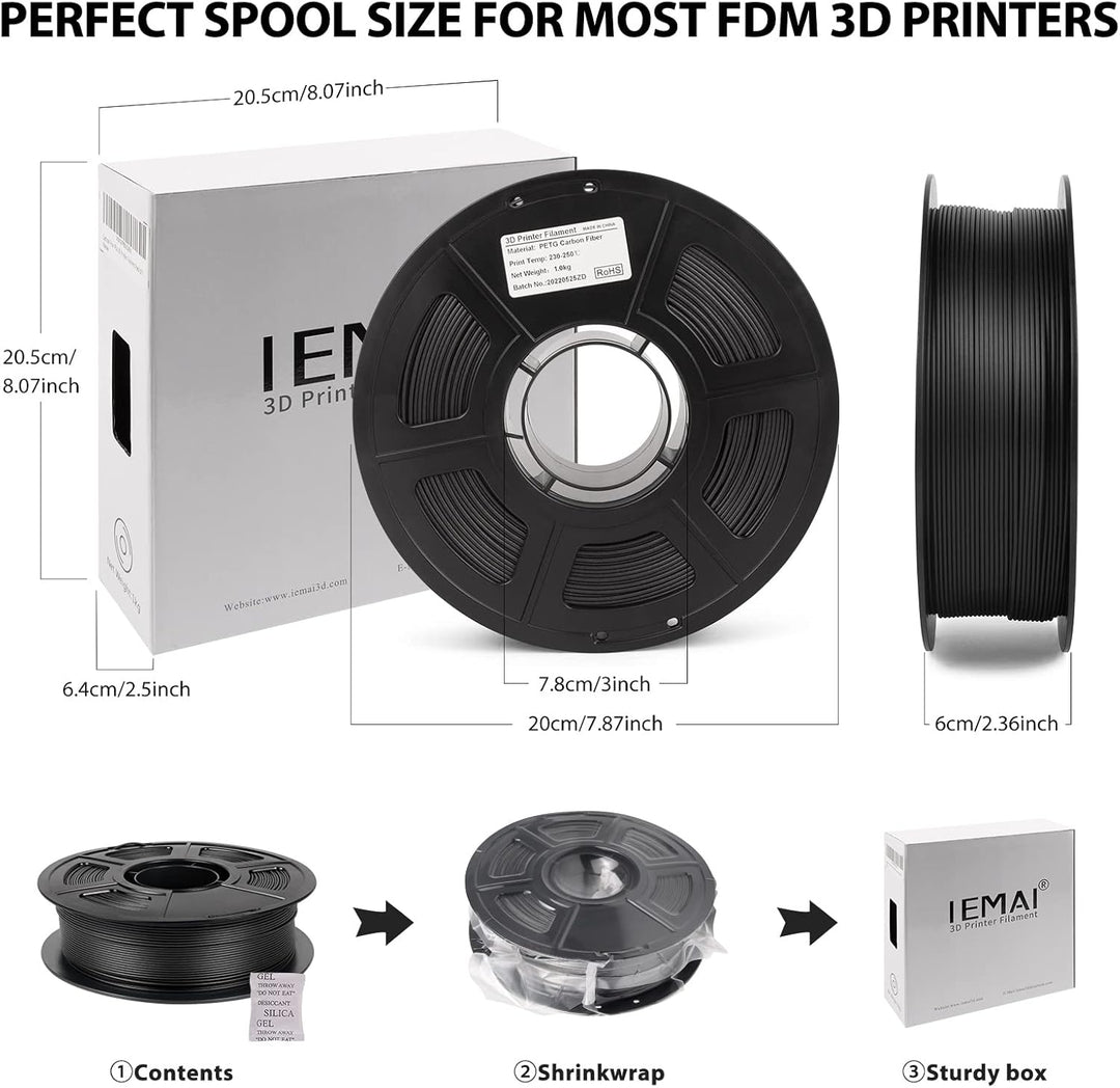IEMAI PETG Carbon Fibre Filament 1.75 mm, 3D Printer Filament PETG, Carbon Fibre Filament 1.75 PETG