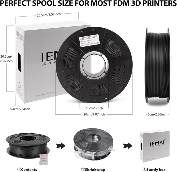 IEMAI PETG Carbon Fibre Filament 1.75 mm, 3D Printer Filament PETG, Carbon Fibre Filament 1.75 PETG