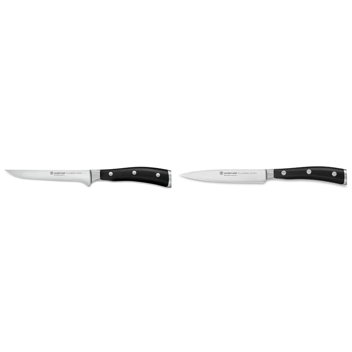 WÜSTHOF Classic Ikon Ausbeinmesser 14 cm & Classic Ikon Gemüsemesser 12 cm, Schwarz Bundle mit Gemüs