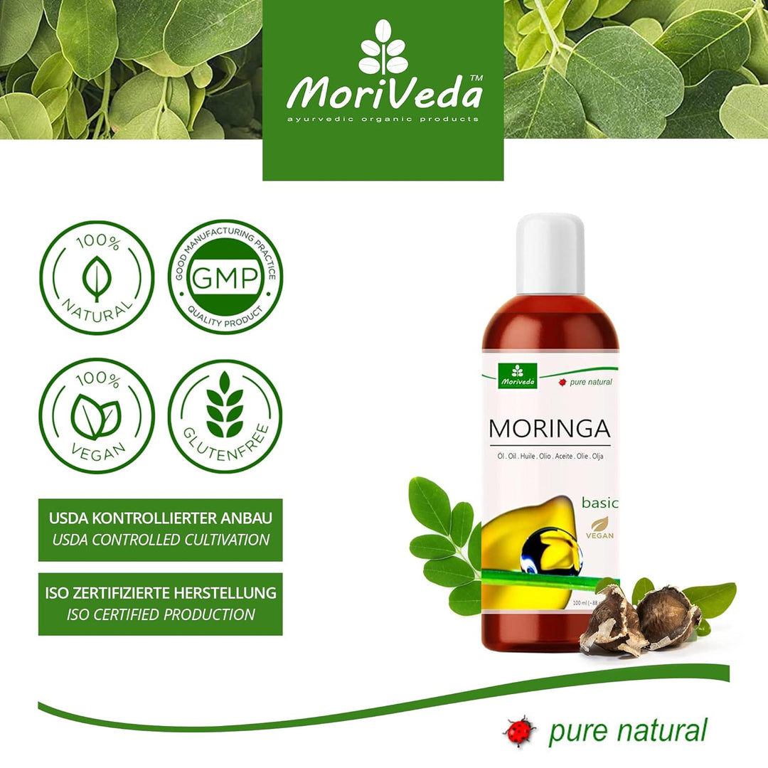 MoriVeda® - Moringa Öl Basic 100ml von MoriVeda, gepresst aus Oleifera Samen und Schoten, für Hautpf