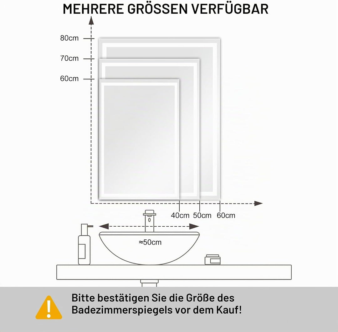 LED Badspiegel mit Beleuchtung, 60x80cm Spiegel mit Beleuchtung, Spiegel mit Licht für Bad, Badezimm
