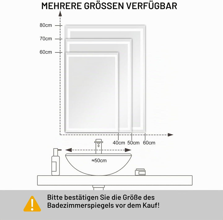 LED Badspiegel mit Beleuchtung, 60x80cm Spiegel mit Beleuchtung, Spiegel mit Licht für Bad, Badezimm