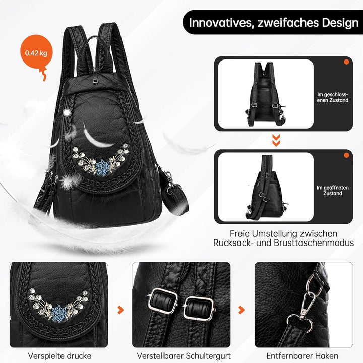 DIRRONA Rucksack Damen Beiläufig Kleine Brusttasche für Damen Multifunktionale Reise Wasserdicht Sch