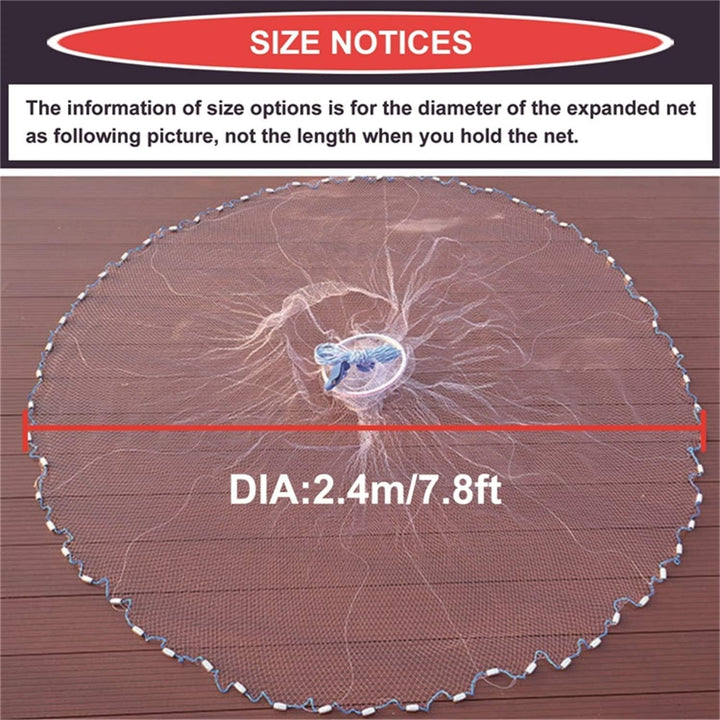 EASY BIG Amerikanisches Wurfnetz mit Aluminium-Frisbee, Fischernetz für Köderfalle, 0,8 Zoll/2 cm Ma