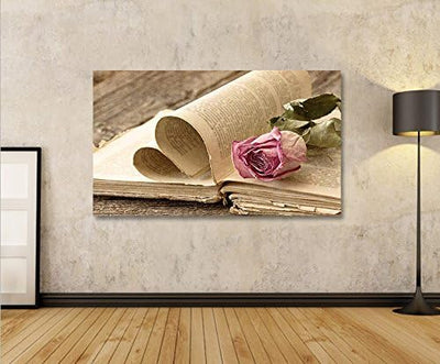 islandburner Bild Bilder auf Leinwand Buch mit Rose 1p XXL Poster Leinwandbild Wandbild Dekoartikel