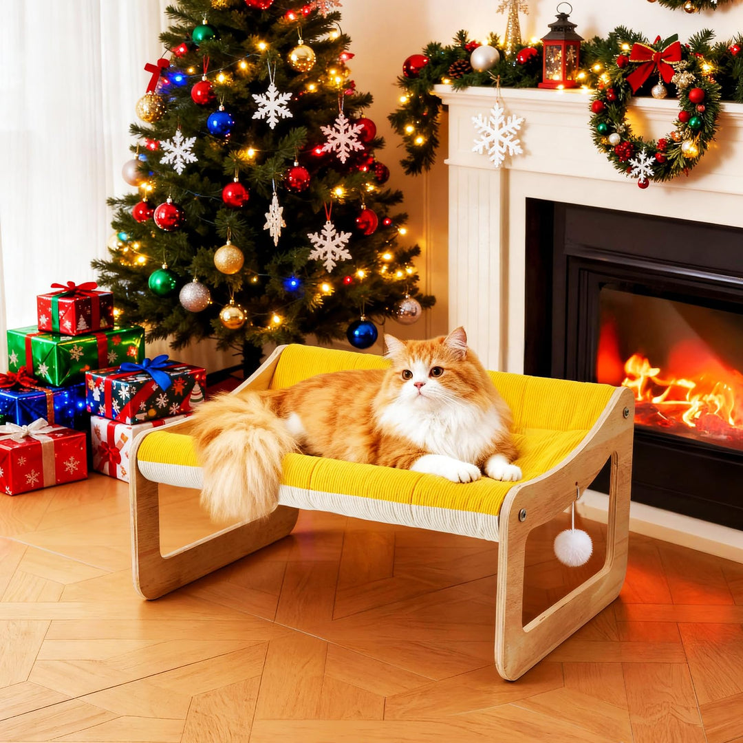 BSWAY Erhöhtes Katzenbett Sofa aus Holz - sonnengelbes Katzensofa 53x40 cm modischer Katzenstuhl mit