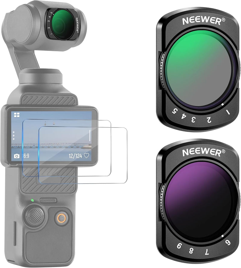 Neewer Variables ND2-ND32 & ND64-ND512 Kit kompatibel mit DJI Osmo Pocket 3 Creator Combo Zubehör, L