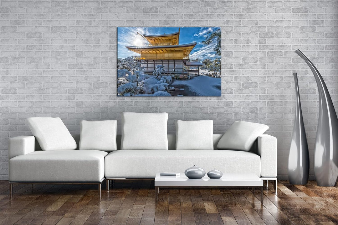deyoli japanische Schneelandschaft des Kinkaku Ji-Tempels Format: 80x60 als Leinwandbild, Motiv fert