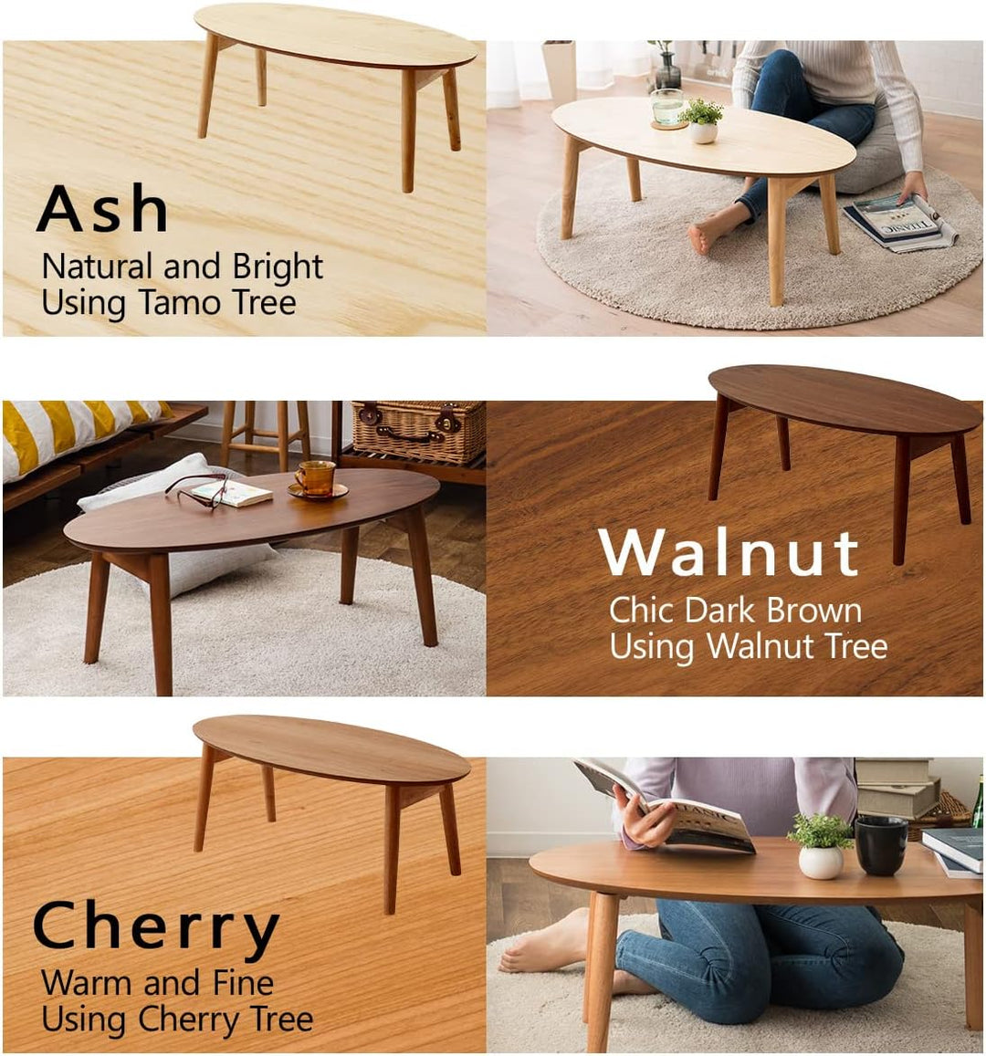 EMOOR Klapptisch Holz, Klein-Oval (B90xD43cm) Naturfarben, Couchtish Tatami Tisch 90 x 43 x 34 cm Na