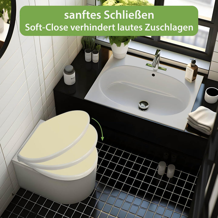 banjado Toilettendeckel mit Absenkautomatik 44,5x37cm - Soft Close Toilettensitz - WC Sitz mit Absen