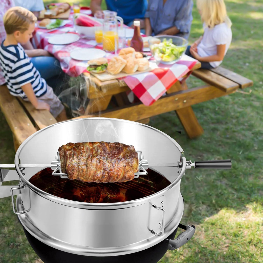 Onlyfire Edelstahl PizzaRing Kit mit Drehspiess, Komplettpaket Pizzaofen Umbausatz (incl. Pizzastein