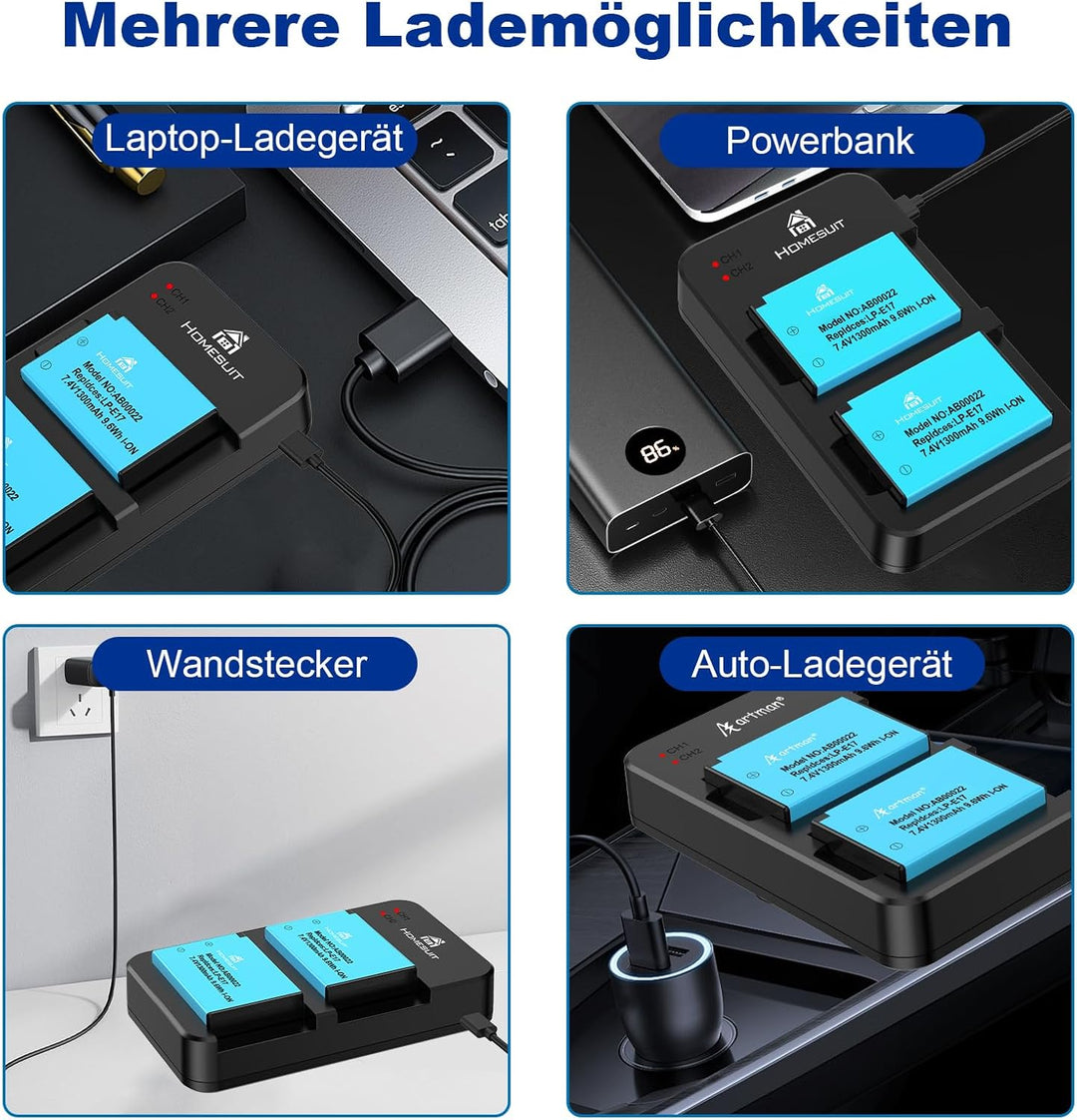 Homesuit 2er-Pack LP-E17 Akku und schnellem Dual USB-Ladegerät für Canon Rebel SL3, SL2, T8i, T7i, T