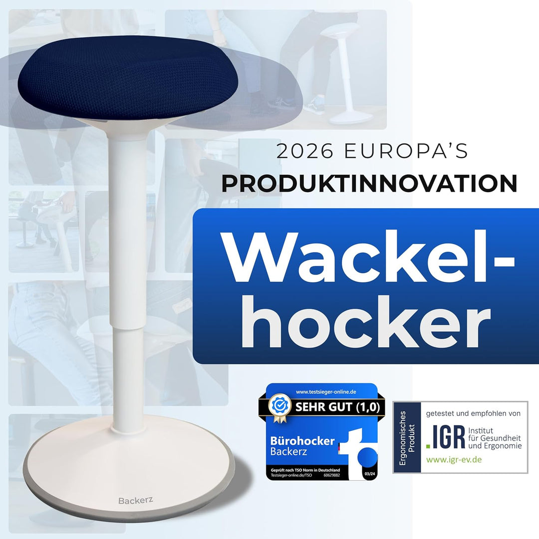 Backerz Ergonomischer Hocker - Bürohocker Testsieger mit 55-80 cm Stehhocker Höhenverstellbar mit Sc