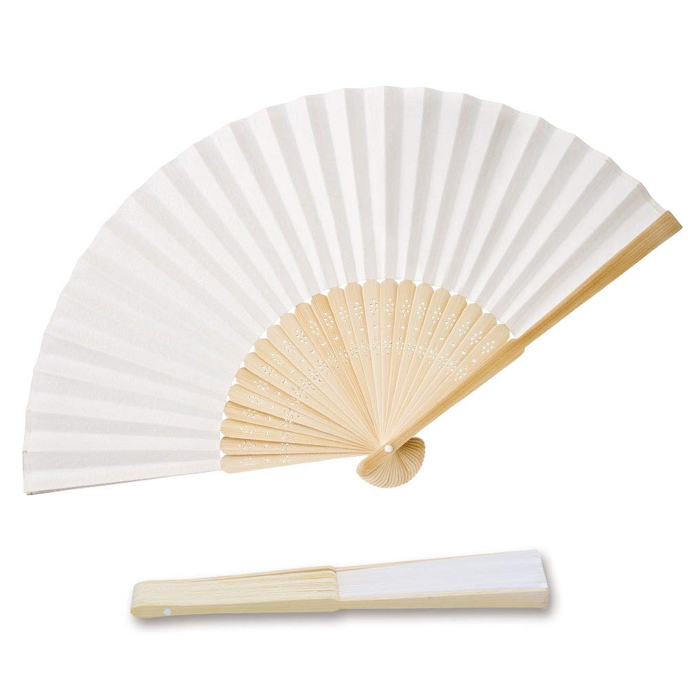 Handfächer aus weissem Papier und Bambus für Hochzeiten (Weiss, 50 Handfächer) Weiss 50 Handfächer,