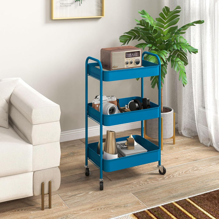 HOMCOM Servierwagen aus Stahl, Servierwagen mit Rollen, 3 Ebenen, perforierte Tabletts – 45 x 30,6 x