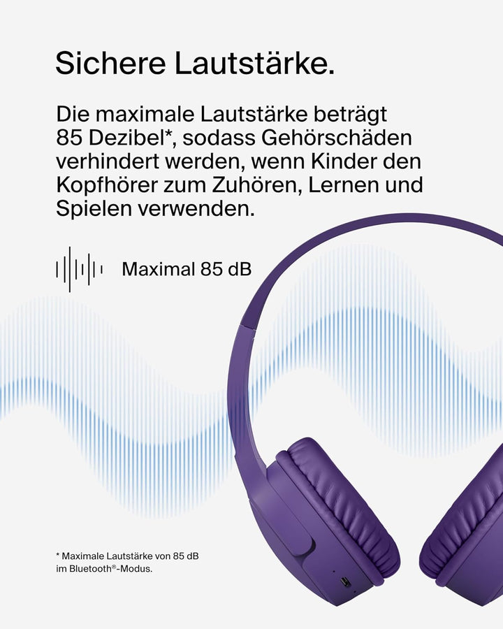 Belkin SoundForm Mini kabelloser Kinderkopfhörer mit integriertem Mikrofon und lustigen Aufklebern,