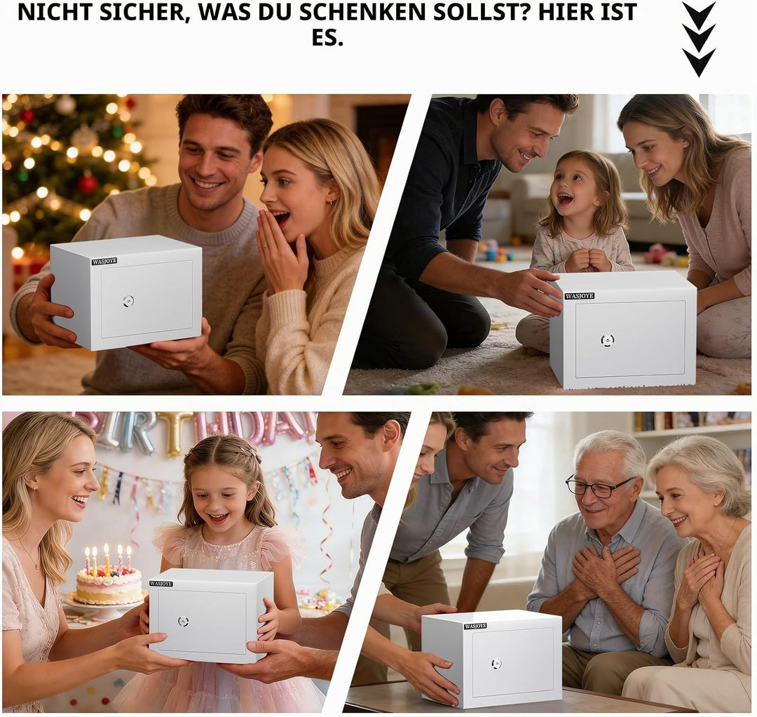 WASJOYE Mini Safe Tresor mit Schlüssel, 17 * 23 * 17cm Mini Tresor mit Schloss für Zuhause/Büro, 6.6
