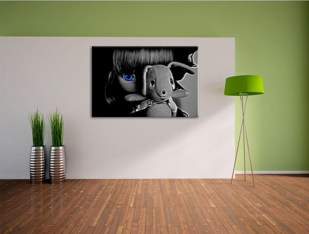 Dark anmutige Rotkäppchen-Pullip mit Hundekuscheltier schwarz/weiss Deluxe Format: 100x70 cm auf Lei
