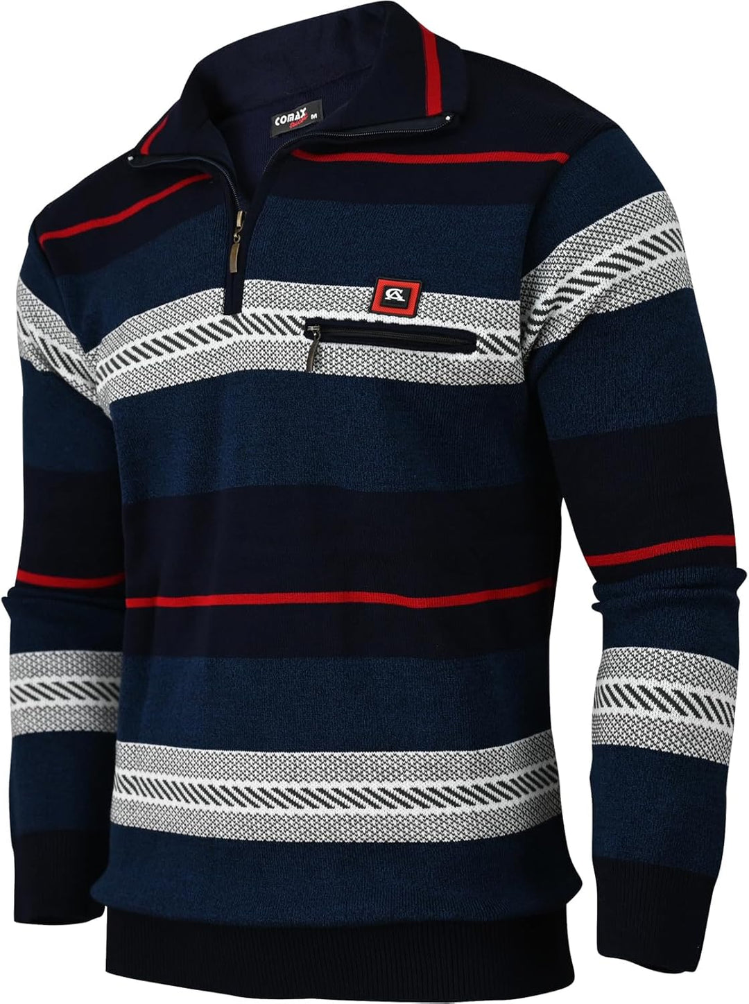 Soltice Herren Langarm Sweatshirt mit Brusttasche, Gestreifter Strickpullover mit Kragen, Meliert, W