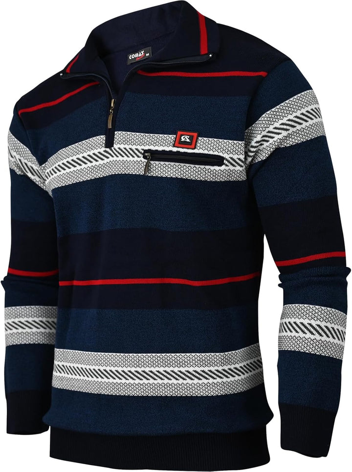 Soltice Herren Langarm Sweatshirt mit Brusttasche, Gestreifter Strickpullover mit Kragen, Meliert, W