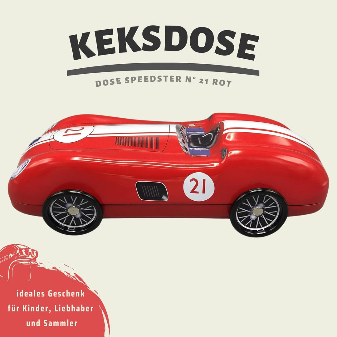 MediMuc Speedster Nr. 21 rot mit drehbaren Rädern - Aufbewahrungsdose, Keksdose, Blechdose - lebensm