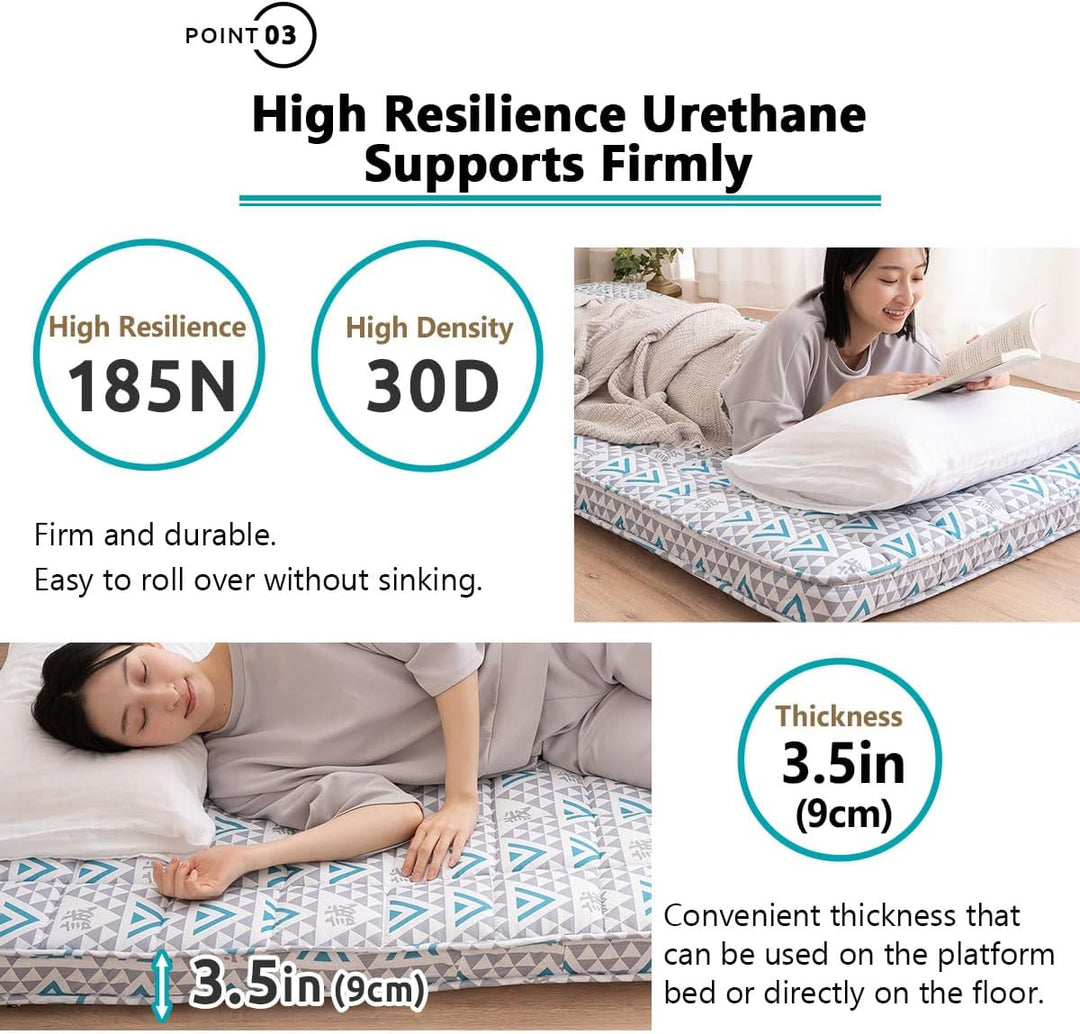 EMOOR Japanische Gepolsterte Futon Matratze Machi 180 x 202 cm Triangle-Grau (Shinsengumi Makoto), U