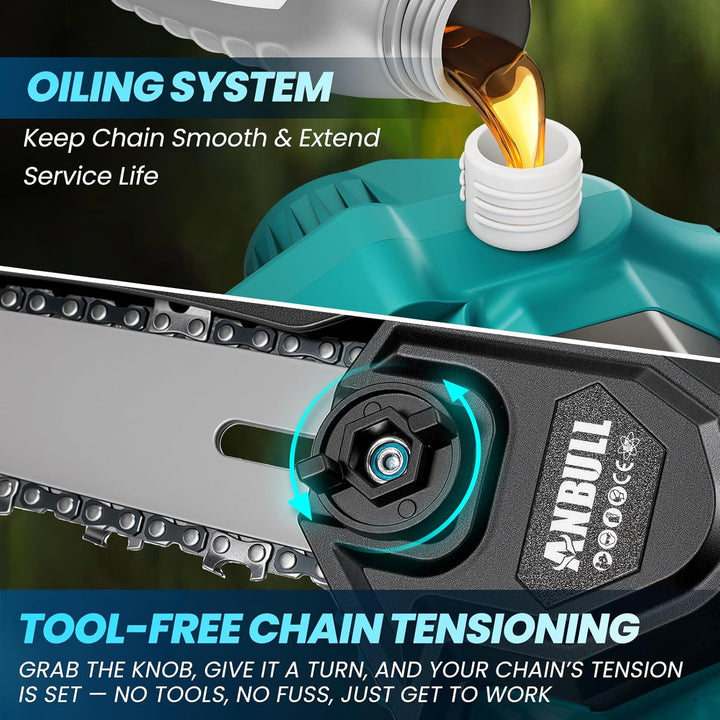 2-in-1 Akku Hochentaster & 6 Zoll Mini Kettensäge mit Teleskopstange bis 4,8 m, 800W bürstenloser Mo