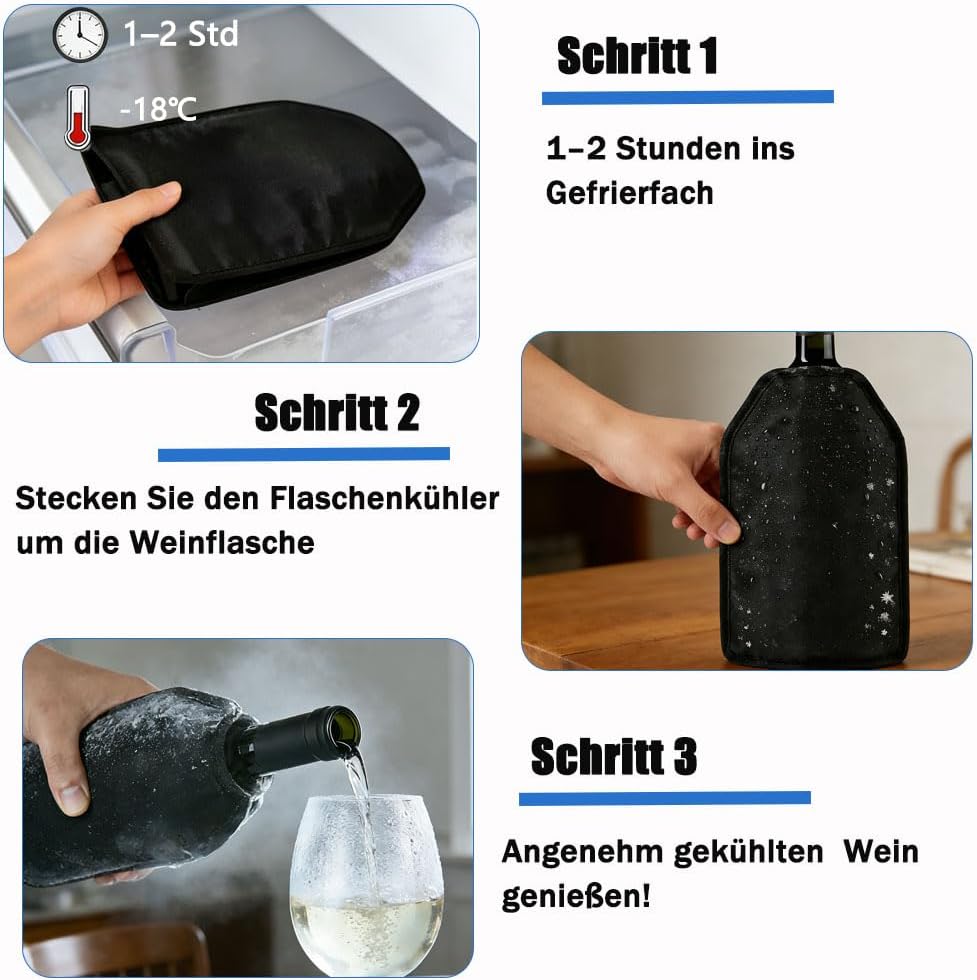 2er Set Weinkühler Manschette mit Gel - Universeller Kühlmanschette für Wein, Sekt, Champagner & Fla