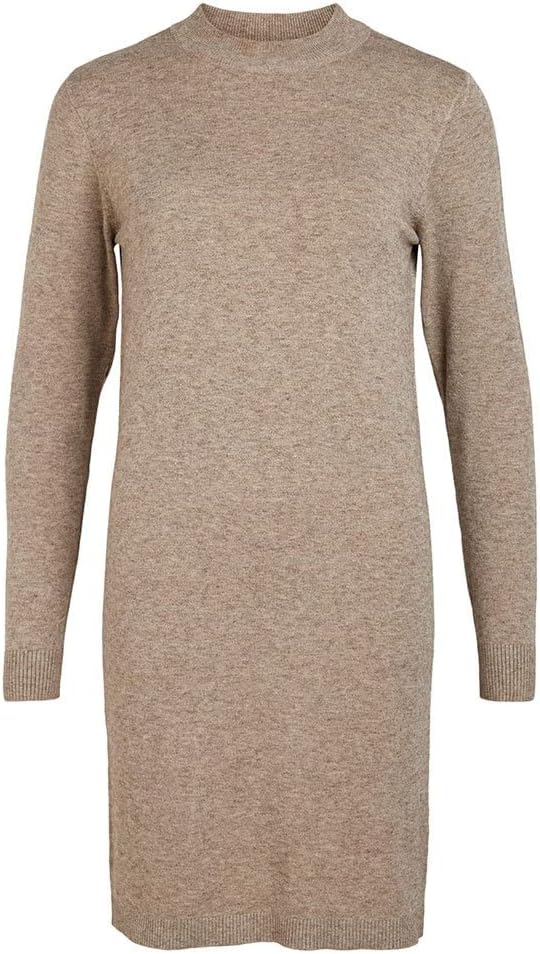 Object Damen Objthess L/S Knit Dress Noos Strickkleid L Fossil/Detail:melange, L Fossil/Detail:melan