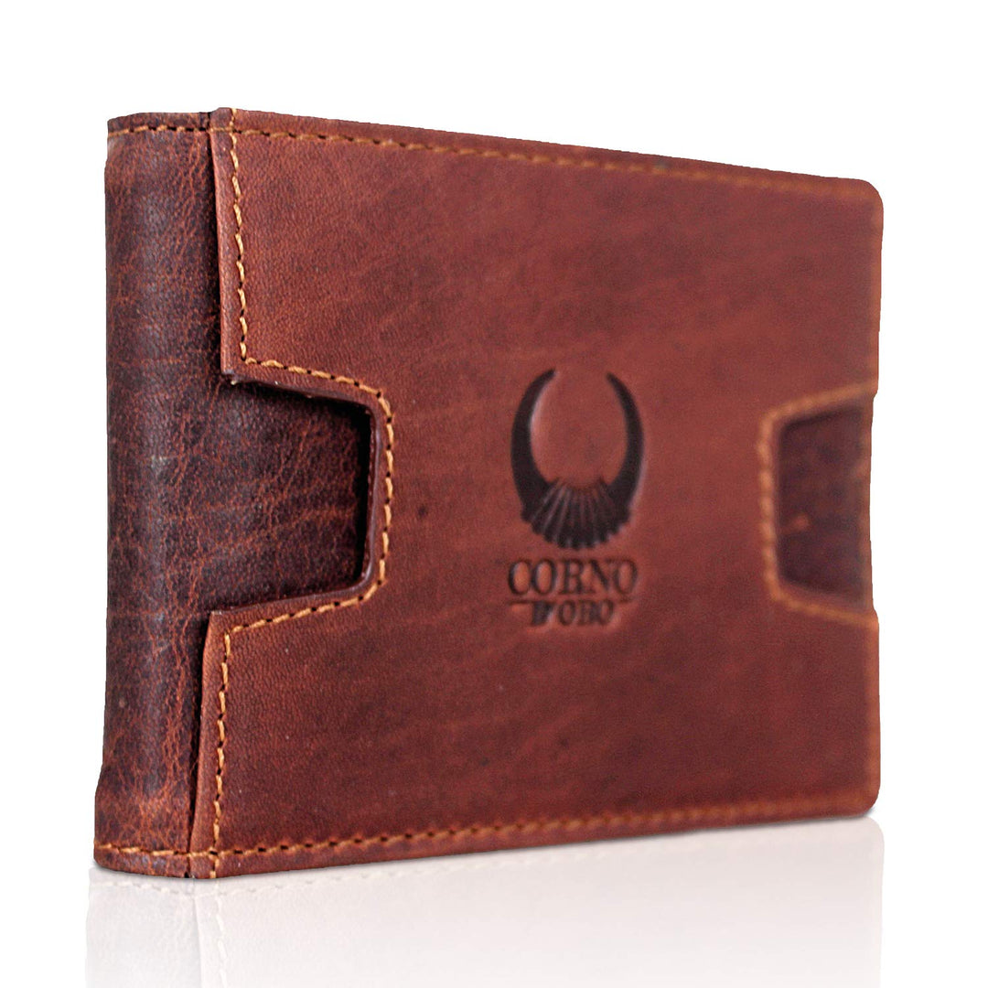 Corno d´ORO Handgefertigte Geldbörse Herren Leder mit Geldklammer I Premium Slim Wallet ohne Münzfac