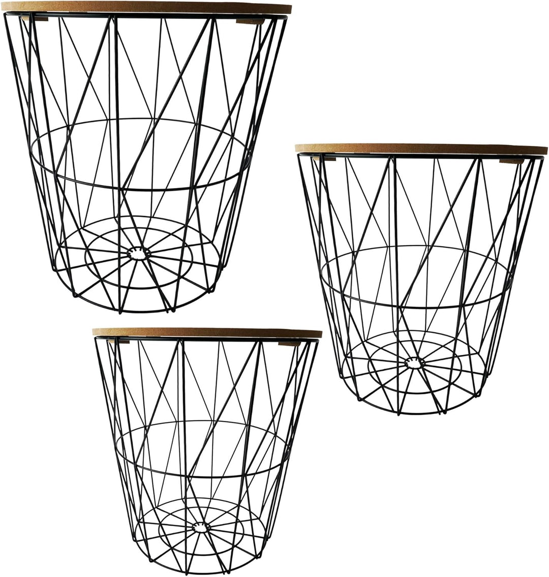 Cepewa Beistelltisch 3er Set │ Couchtisch im Industrie Design │ Metall mit Holz │Ø 29 cm Ø 34 cm Ø 3