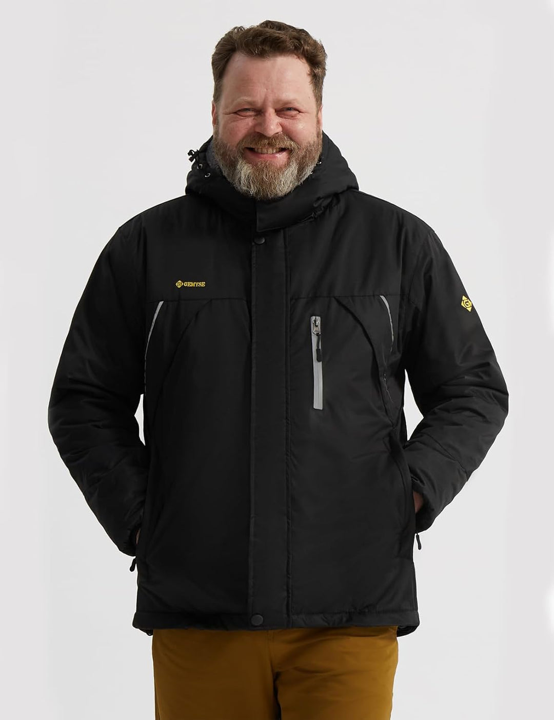 GEMYSE Herren Skijacke Outdoor Winter Wasserdicht Winddicht Bergjacke mit Kapuze Fleece XXL Schwarz,