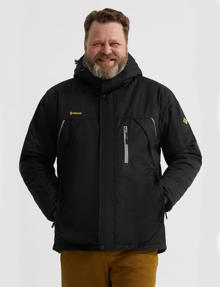 GEMYSE Herren Skijacke Outdoor Winter Wasserdicht Winddicht Bergjacke mit Kapuze Fleece XXL Schwarz,