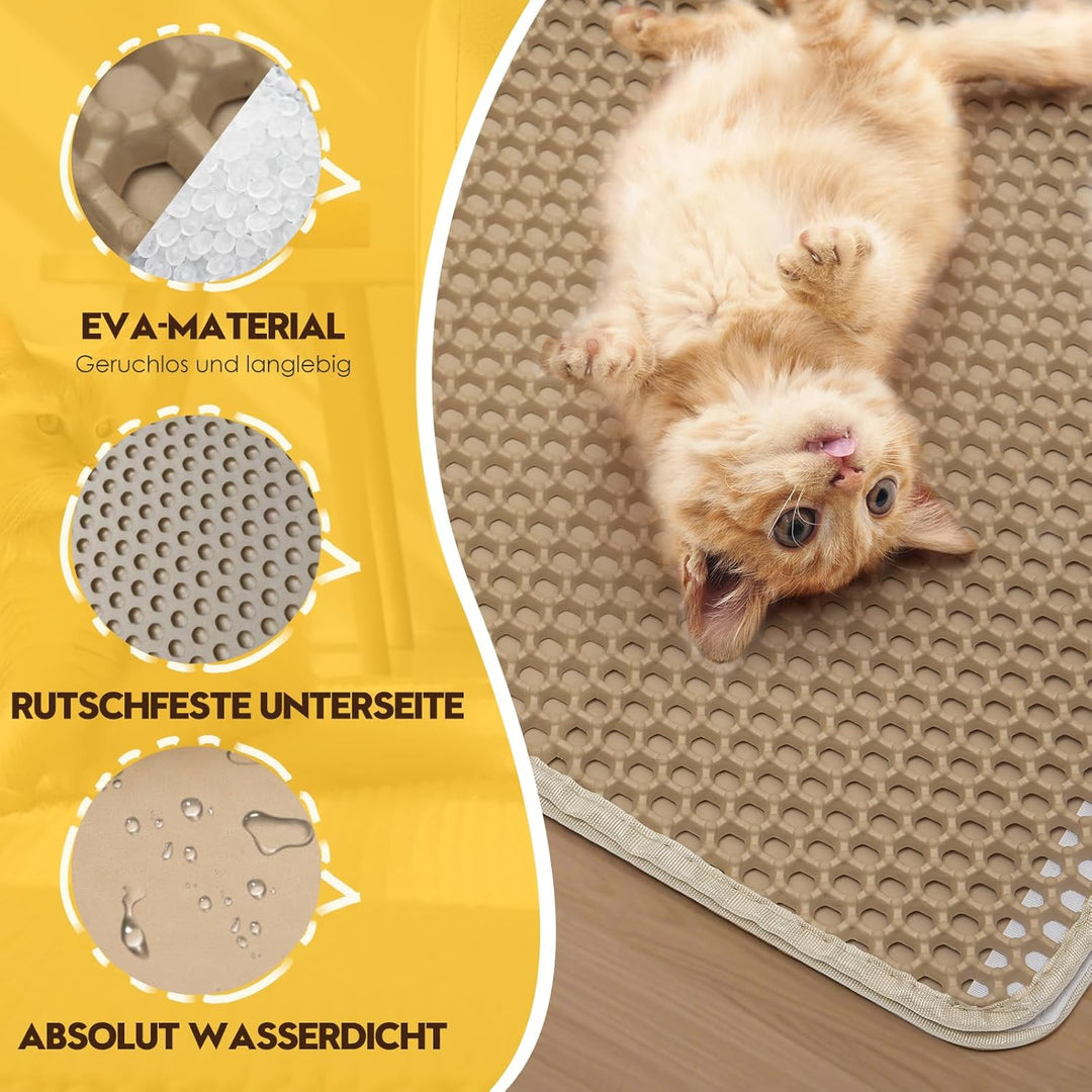 Katzenklo Matte 75x60CM, Katzenstreu Matte Doppelte Schichte, Katzenmatte Katzenklo mit Klettverschl