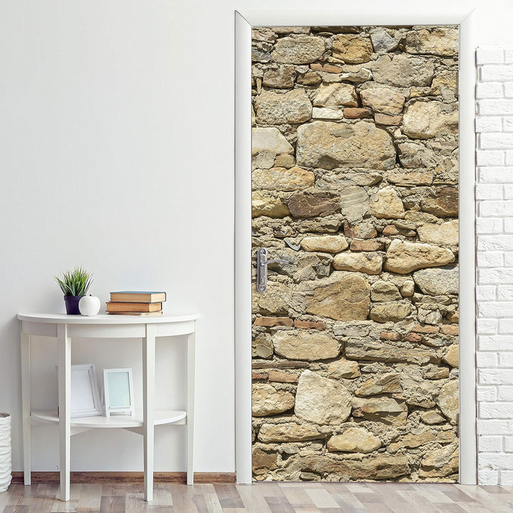 wandmotiv24 Türtapete Alte Steinmauer 90 x 200cm (B x H) - Dekorfolie selbstklebend Sticker für Türe