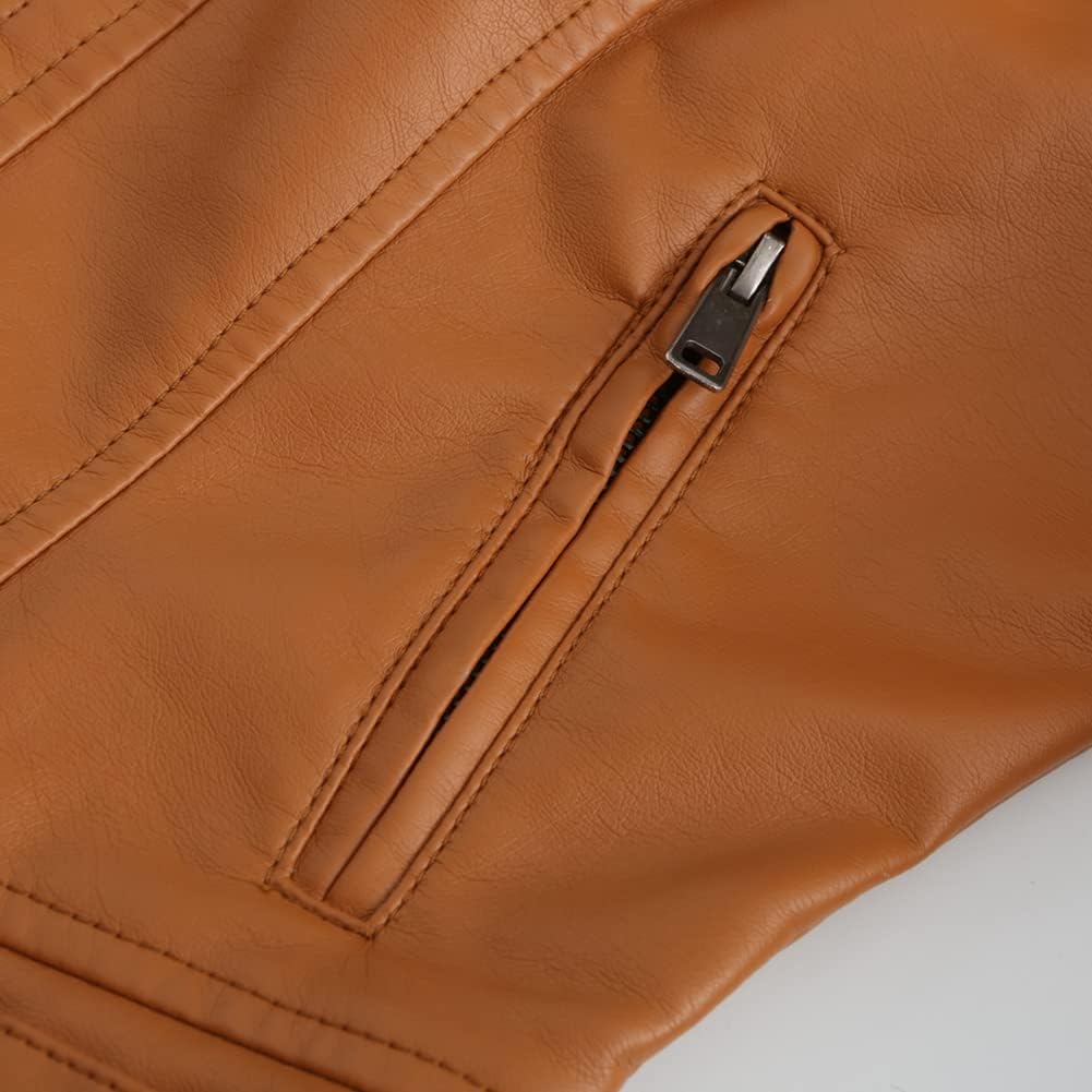 YYNUDA Damen Lederjacke Kurz Bikerjacke Stehkragen Reissverschluss Leder Jacke Übergangsjacke für He