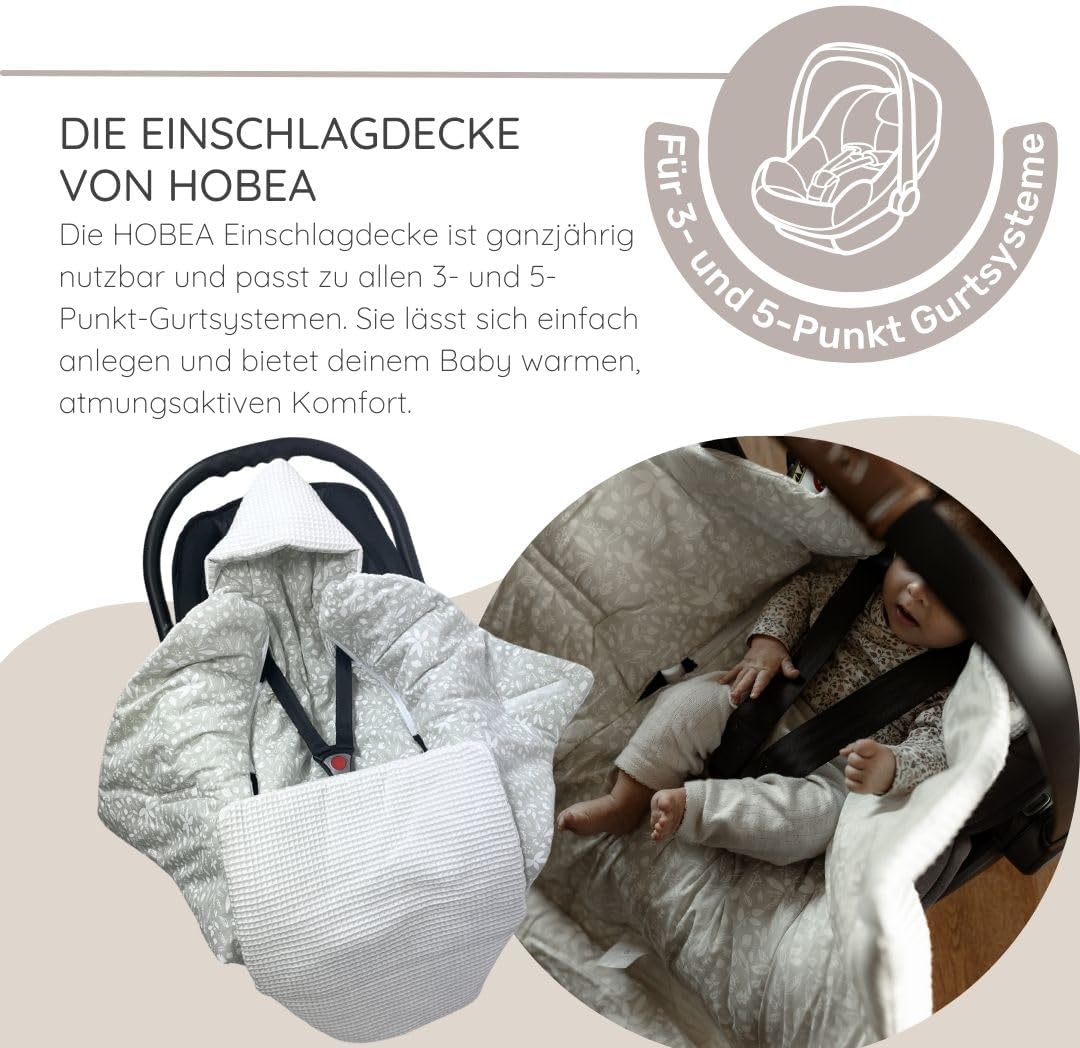 HOBEA-Germany Baby Einschlagdecke aus Bio-Baumwolle – Decke für Babys, Passend für 3- und 5-Punkt-Gu