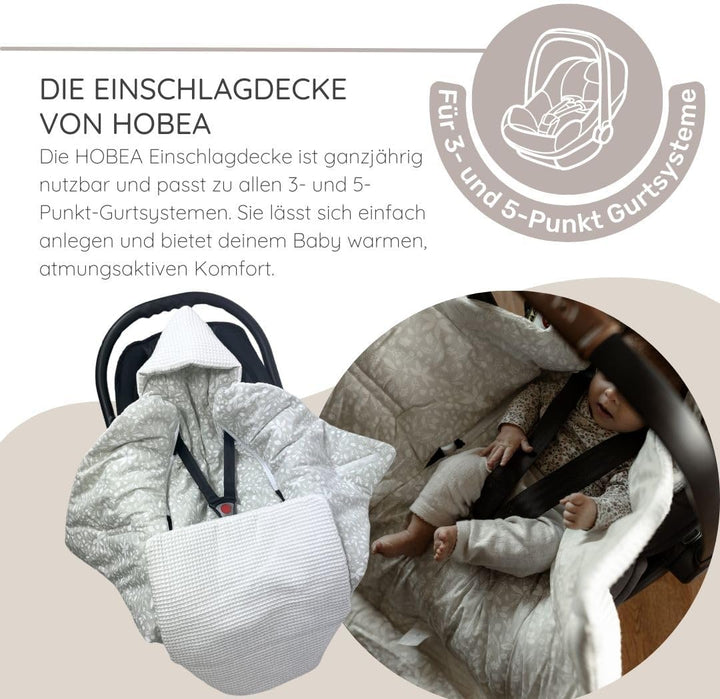 HOBEA-Germany Baby Einschlagdecke aus Bio-Baumwolle – Decke für Babys, Passend für 3- und 5-Punkt-Gu