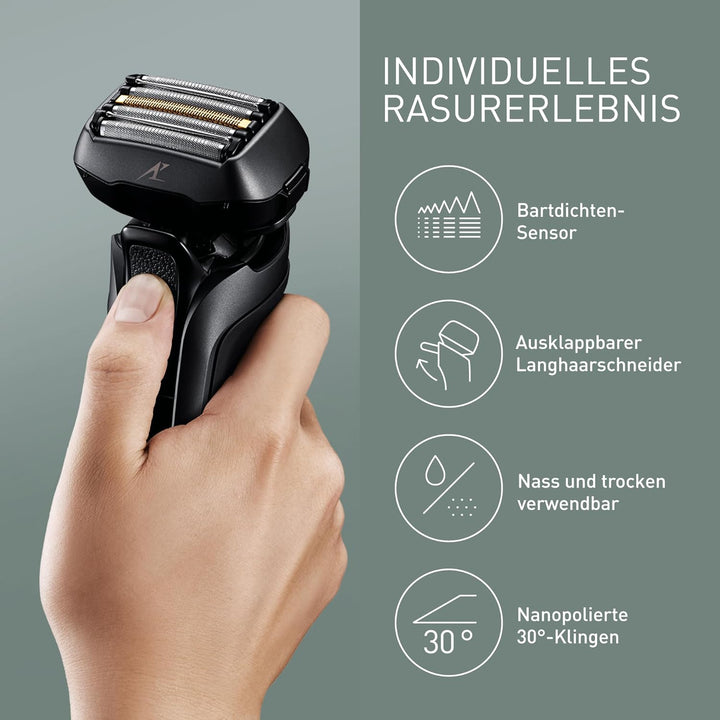 Panasonic Series 900 Premium Nass- und Trocken Rasierer ES-LV9U, 5-fach-Scherkopf mit Linearmotor un