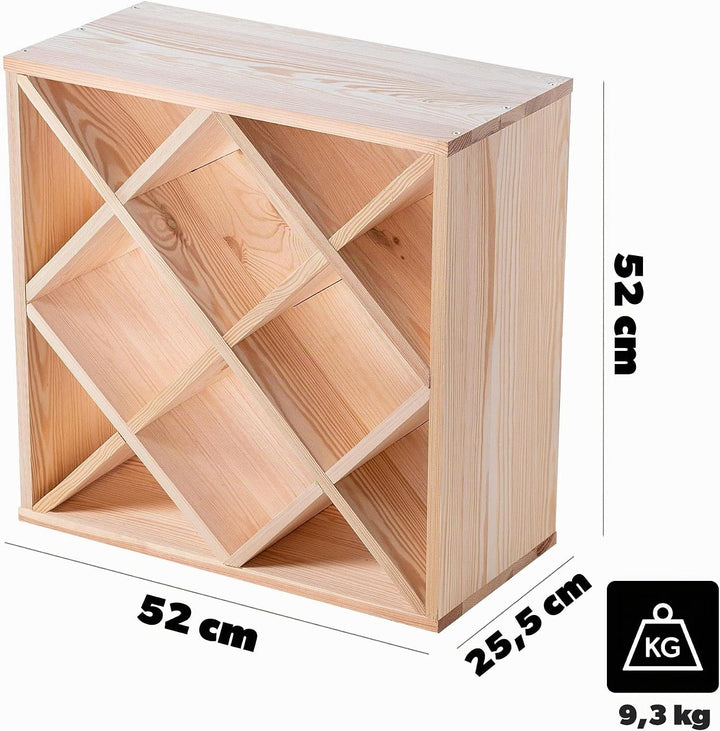 KADAX Weinregal aus Holz, 52 x 25.5 x 52 cm, Grosses Flaschenregal für viele Weinflaschen, rustikale