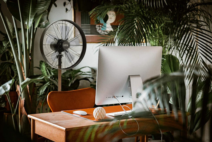 CREATE | AIR STAND WOOD/Standventilator mit Oszillation/schwarz und dunkle Holz/Retro-Stil, 3 Geschw