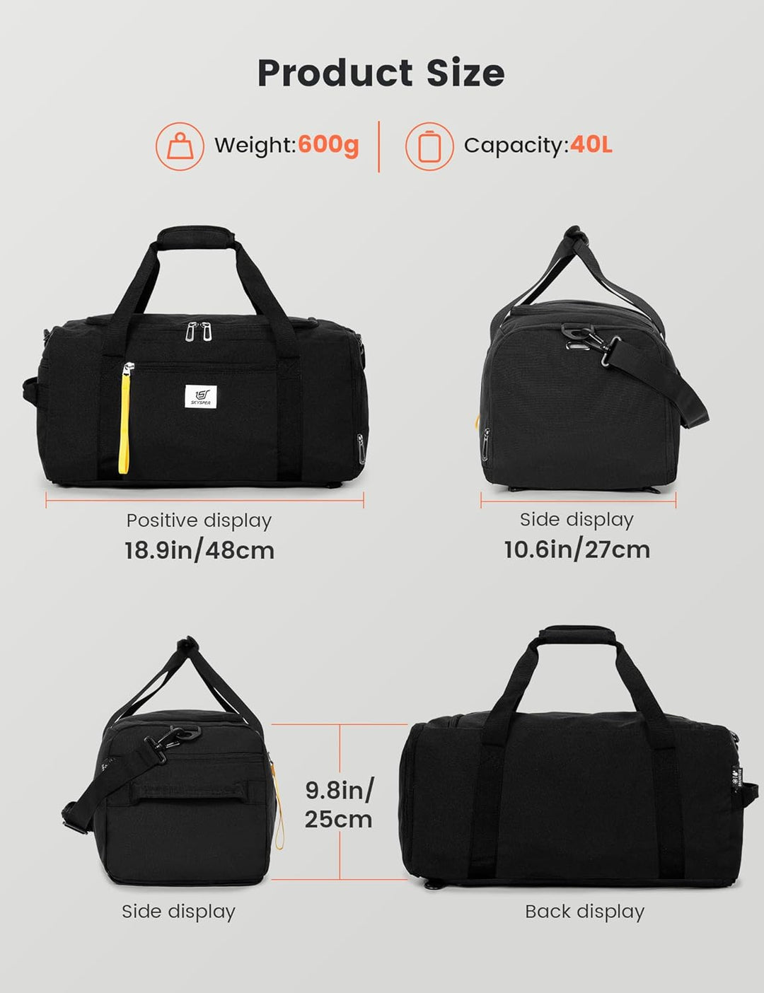 SKYSPER Sporttasche Herren 40l, Sporttasche mit Rucksackfunktion Reisetasche Gym Tasche mit Schuhfac