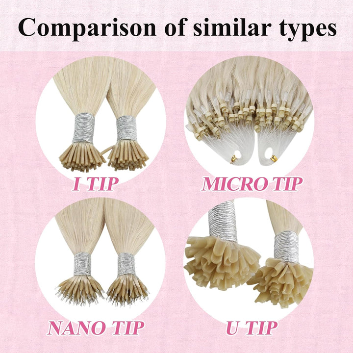 YoungSee Microring Extensions Echthaar Platinblond Microring Extensions Blond 45cm Micro Loop Hair E